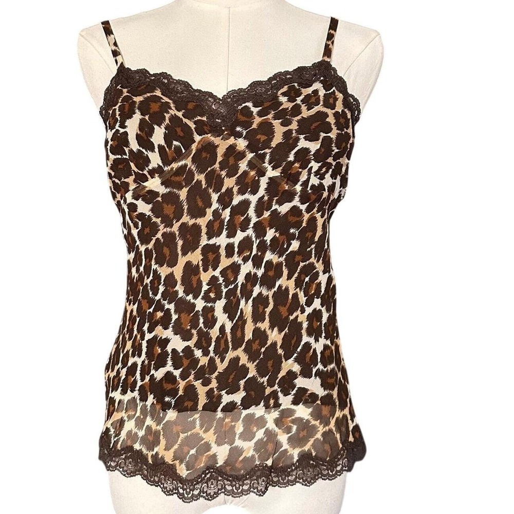 Express Design Studio 100% Silk Leopard Lace Camisole Tank Top Y2K XS
